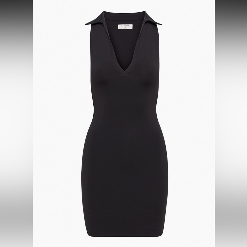 Babaton Aritzia Black sculpt knit mini polo dress. Size S. Like new!